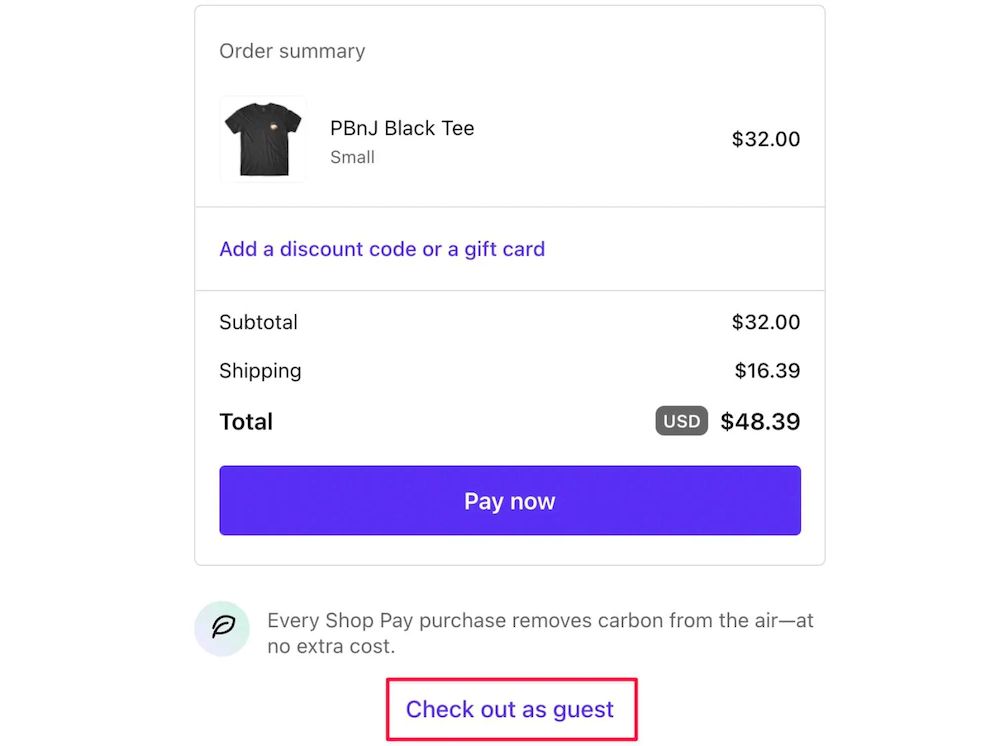 Ketnipz的订单摘要页面，包含Shop Pay付款选项和访客结账链接。