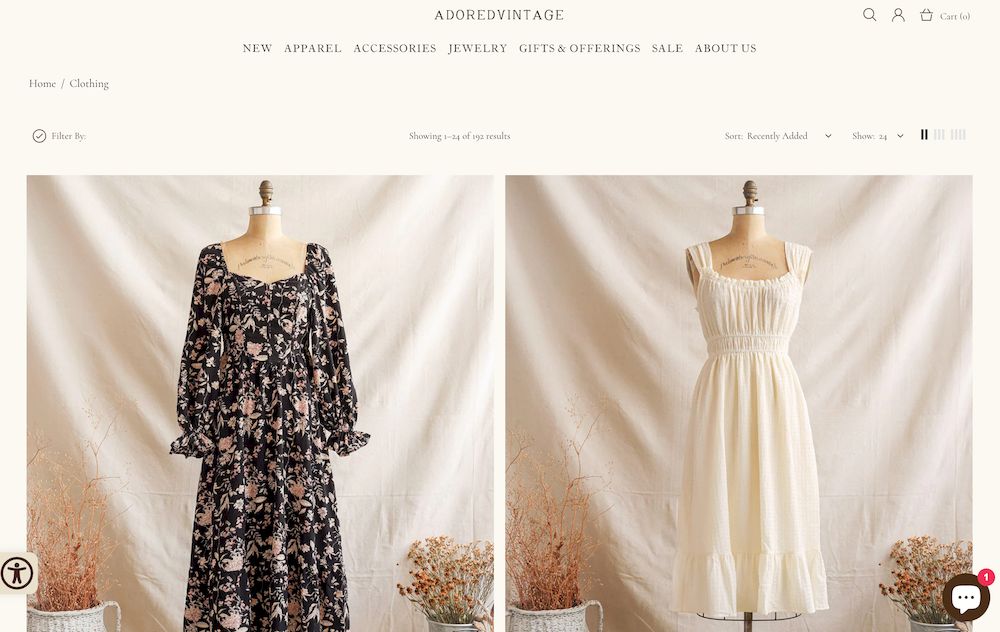 shopify store Adored Vintage